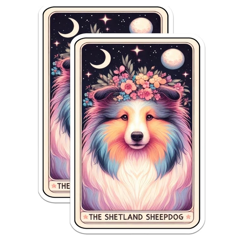 2 Pack Shetland Sheepdog Tarot Card‎ Vinyl Stickers Sheltie Dog Art 5in